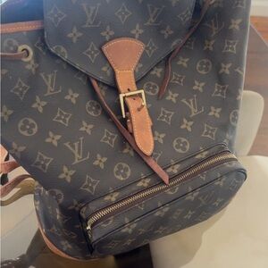 Louis Vuitton Brown Monogram Backpack with Leather Trim
